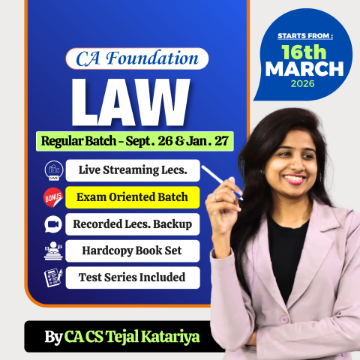 Picture of CA Foundation LAW Regular Batch for Sept. 26 & Jan. 27 by CA CS Tejal Katariya