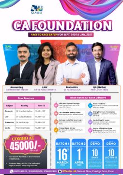 CA Foundation Regular Face to Face Batch for  Sept 26 & Jan 27 Attempt (16th March 26)